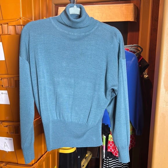 Vintage 90s Nils Ski Sweater Teal Blue Turtleneck Sweater Size Large - Picture 2 of 8